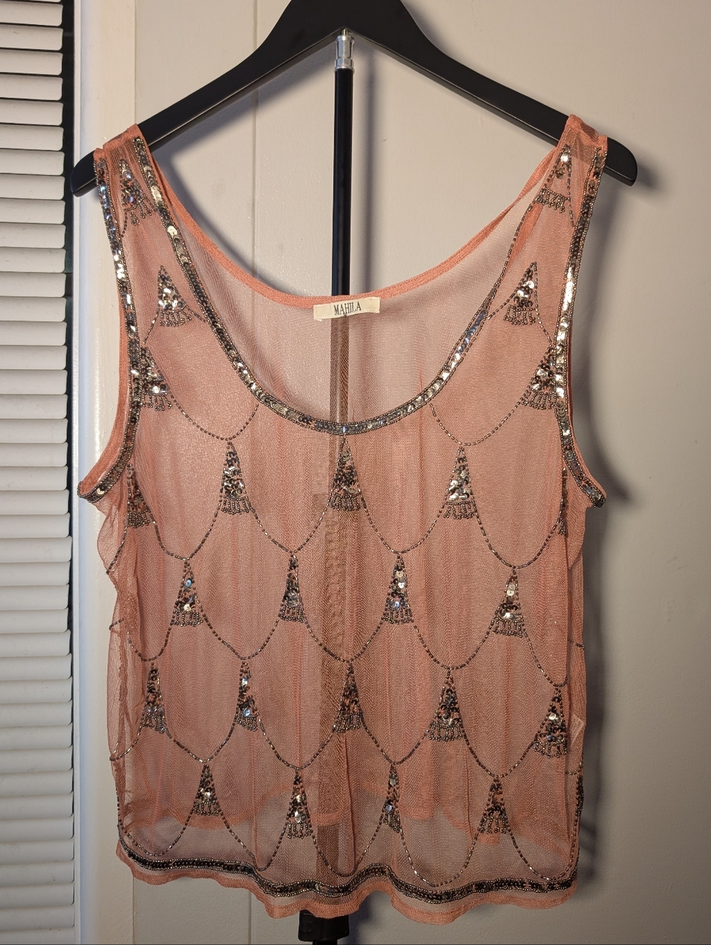 MAHILA Peach Sequin Mesh Camisole